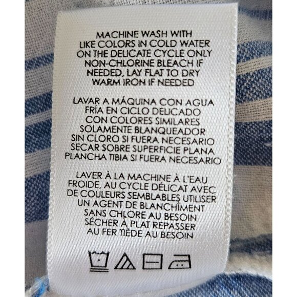 Cabi Woman Size M Linen Blend Vertical Stripe Bishop Sleeves Collared Tunic - Picture 8 of 8